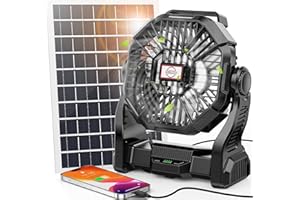 10400mAh Solar Powered Fan, 10W Solar Panel Portable Solar Fan with LED Lantern, Rechargeable Battery Powered Camping Fan for
