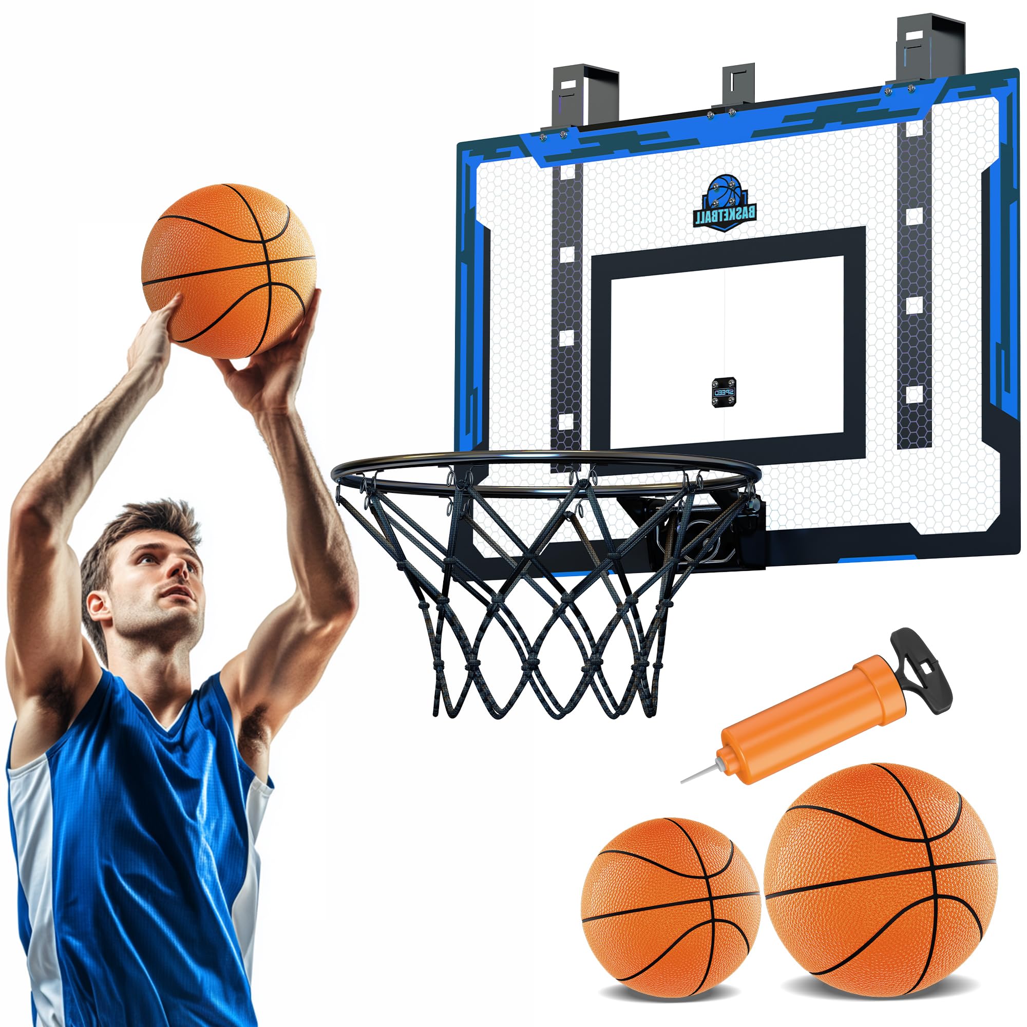 Photo 1 of 24" x 16" Indoor Large Basketball Hoop Toy - Upgraded Adjustable Height Basketball Hoop Over The Door with Complete Accessories, Basketball Toys Christmas Birthday Gifts for Kids & Adults