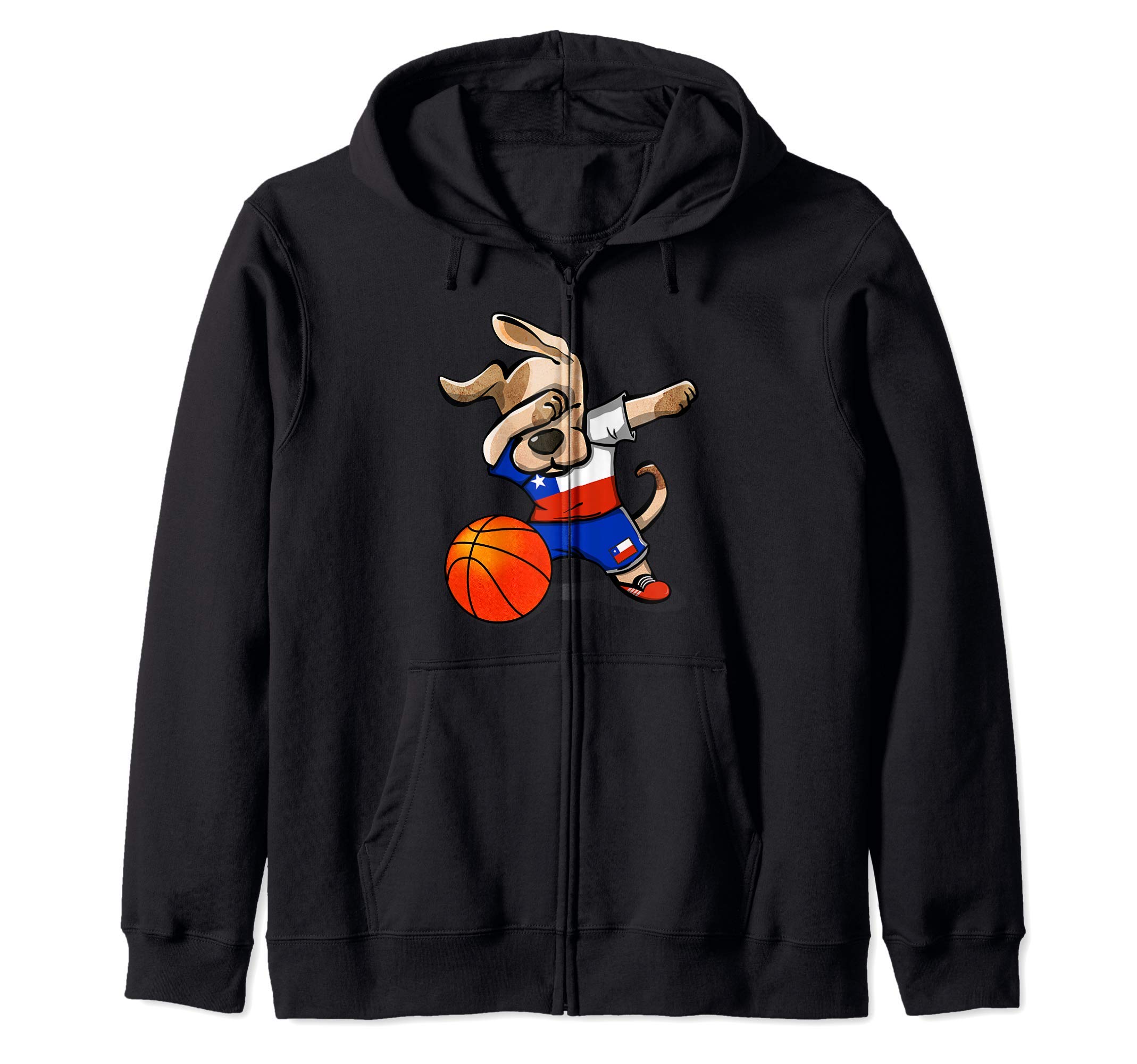 Funny Dabbing Dog Chile Basketball - Chilean Flag Sport Zip Hoodie
