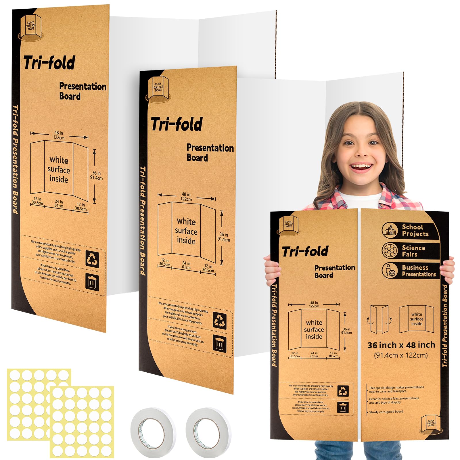 Photo 1 of 2 Pack Trifold Poster Board 48" X 36", IKAYAS Single sided White Poster Boards, Science Fair Display Boards Posterboard for Mounting, Prints, Art, Display,Projects Classroom Supplies