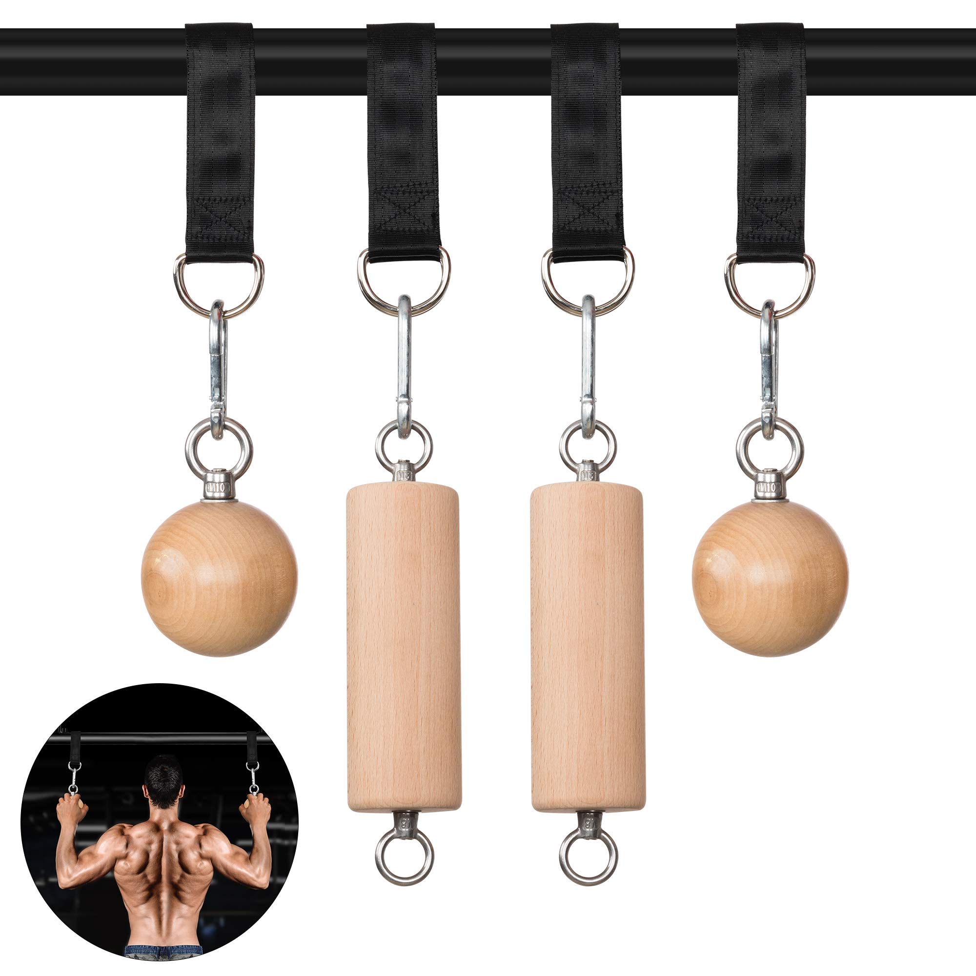 Photo 1 of YCHLCHL Wooden Pull Up Grips and Balls, Atomic Rock Climbing Holds Training Set,Grip Strength Trainer,Ninja Warrior Obstacle Course Handles and Rope.(Suit L)