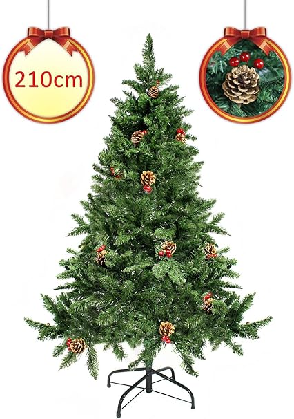 Decorazioni Albero Di Natale Con Pigne.Vetrineinrete Albero Di Natale Artificiale Abete Folto Verde Apertura Dei Rami Ad Ombrello Con Pigne Varie Misure Base In Metallo Decorazioni Natalizie 210 Cm 900 Rami Amazon It Casa E Cucina