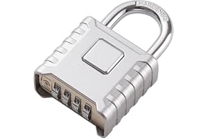 Disecu Large Heavy Duty 4 Digit Combination Lock, One Touch Unlocking, Anti-Error Design, Outdoor Waterproof Padlock for School Gym Locker, Fence, Gate, Hasp Storage (Silver)