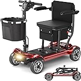 Lightweight Mobility Scooter for Adults & Seniors - Cruise & Airport Approved, 43lb Foldable Portable Motorized Scooters with Removable Lithium Battery for 12.4 Miles Travel, 300lb Capacity, Red