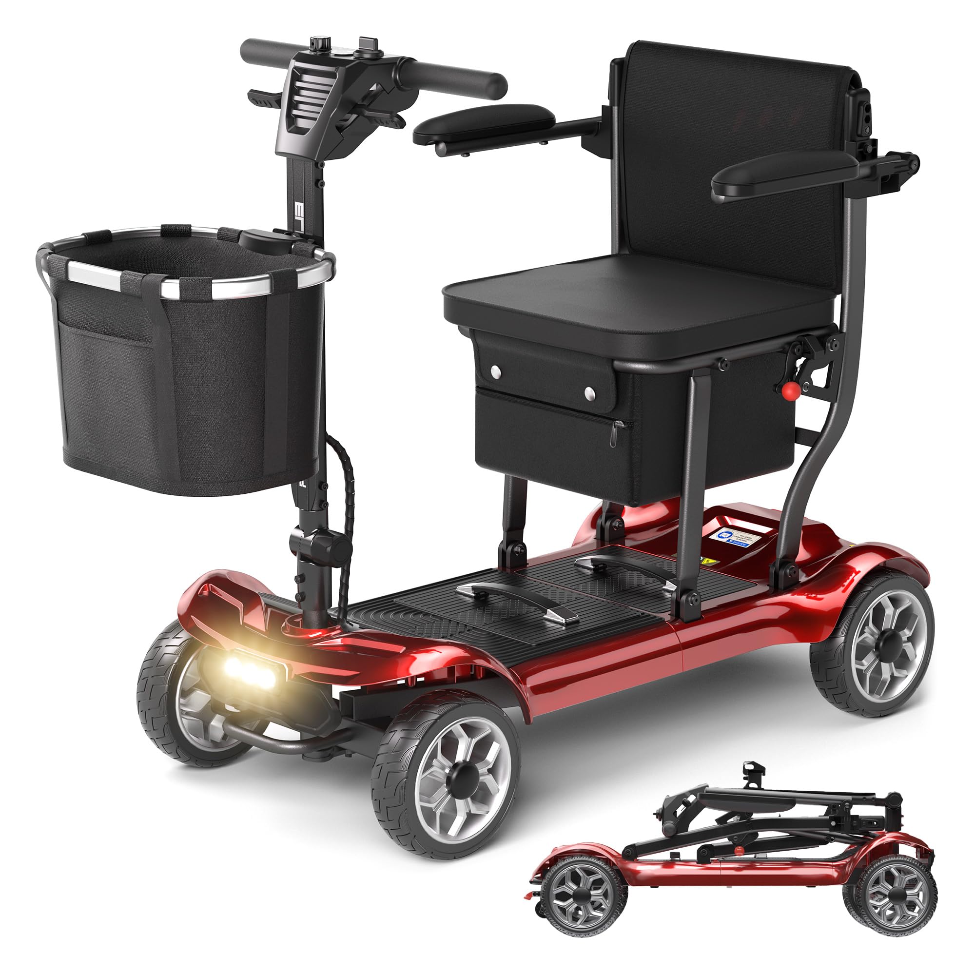 Photo 1 of ******used missing parts  funtional untested*** Wheel Mobility Scooter for Adults&Seniors - 43lb Lightweight Portable Motorized Scooters 300 lb Capacity, Foldable Travel Mobility Scooters with Removable Battery, Dual Basket, Red