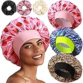3+3 Large Satin Bonnets with Scrunchies for Women, Wide Band Hair Bonnet for Sleeping Braids Curly Hair