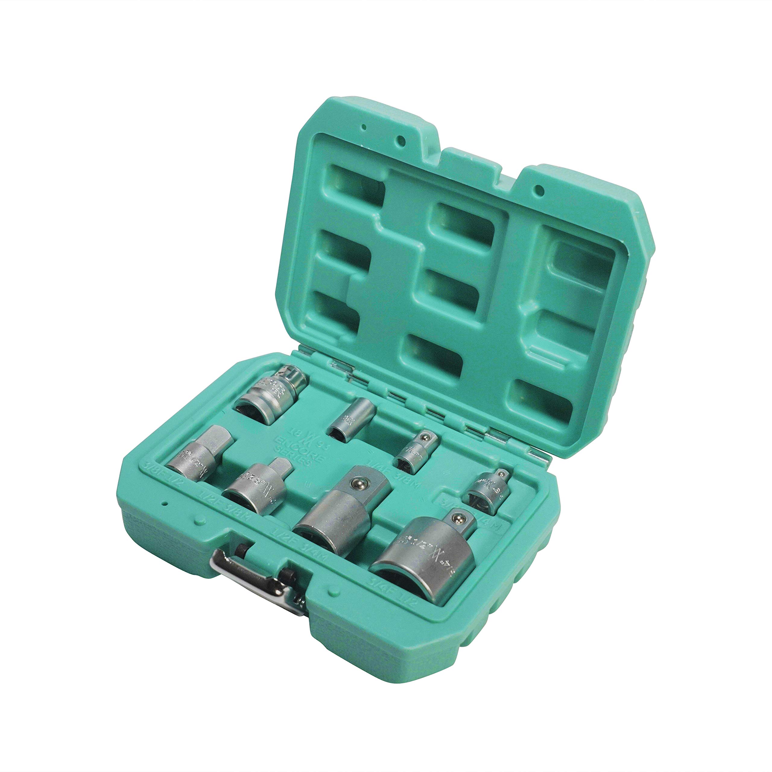 Adapter 8 pcs 1/4" 3/8" 1/2" & 3/4" from WIESEMANN 1893 I Made of Q-30 Steel I Adapter Attachment for Inside & Outside in Tool case I 81482