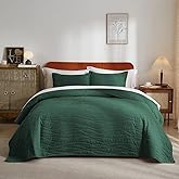 Wondnuga Velvet Quilt Set Green Quilt, Lightweight Soft Soft Quilts Queen Size, Bedspread Coverlet with 2 Matching Pillow Shams, Velvet Comforter Bedding Set for All Season (Forest Green, Wave)