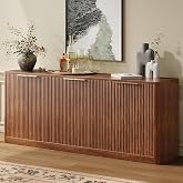 Evermagin 67" Fluted Walnut Buffet Cabinet with Storage | Mid-Century Modern Wood Sideboard, Large Credenza With 6 Doors for Kitchen or Living Room, 67"W x 31.5"H x 15.7"D