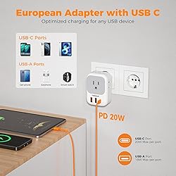 TESSAN European Travel Plug Adapter 2 Packs, Type C