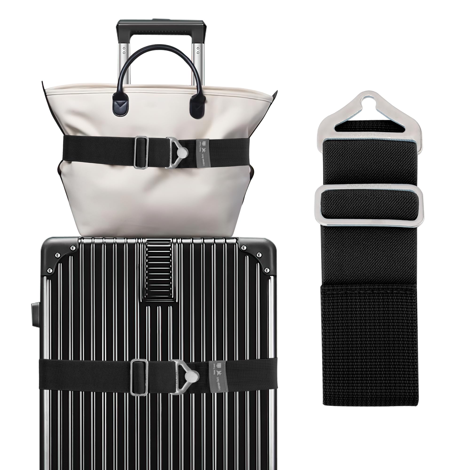 Photo 1 of 2-in-1 Luggage Straps for Suitcases Travel Belt Luggage Straps Add a Bag Adjustable Suitcase Straps Over Handle Travel Belt for Carry On Bag with Alloy Buckle Elastic Belt Travel Essential Accessories