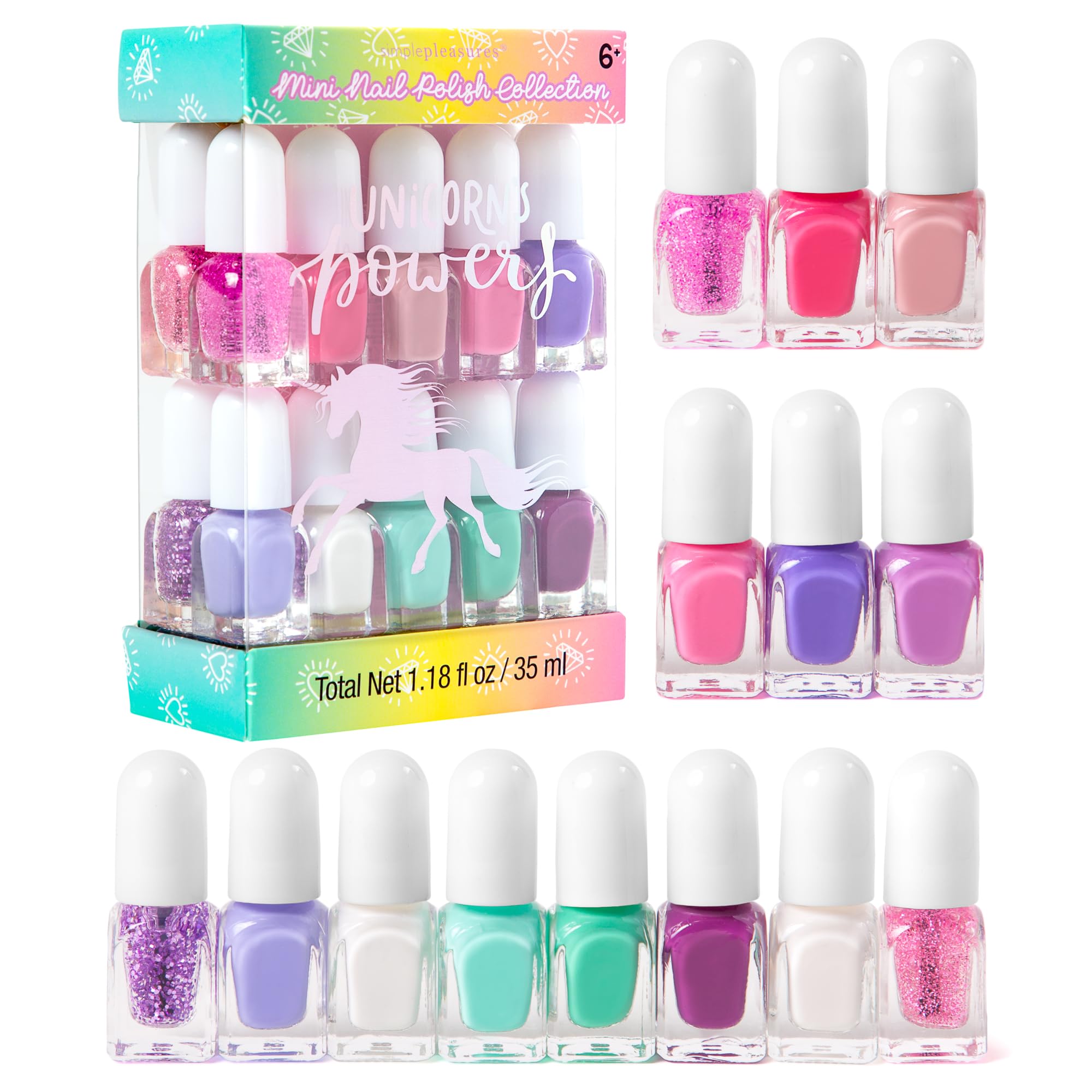 Photo 1 of SIMPLE PLEASURES Unicorn Power Kids Nail Polish Set for Girls – 14 Water-Based Non -Toxic Nail Art Kit - Gift Set for Girls Ages 7-12