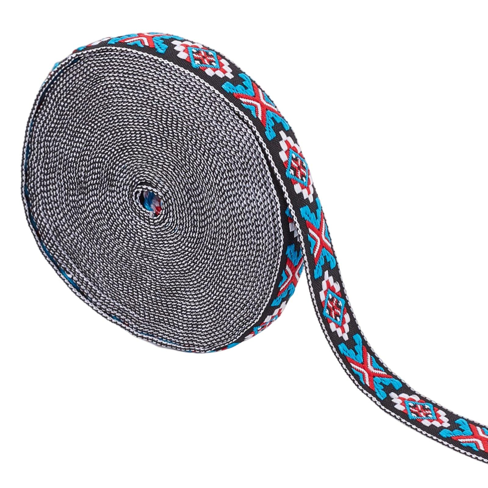 GORGECRAFT 10.94 Yards Ethnic Jacquard Ribbon Embroidered Ribbon 3/4 Inch Wide Red Blue White Mixed Geometric Woven Trim Fringe or DIY Sewing Craft Clothing Embellishment Handmade Bag Decoration
