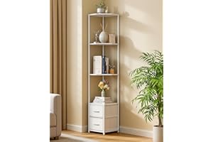 Housolution Corner Shelf Stand with Storage, 63.4'' Tall 6-Tier Corner Bookshelf Includes Fabric Drawers, Freestanding Corner