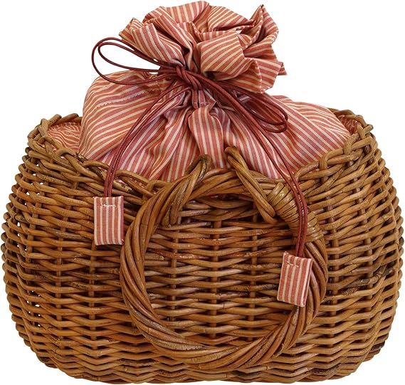 Amazon ラタン バッグ オーバル 丸ハンドル ストライプ 巾着 約28 15 16 28 Cm A 深退紅色 和装小物 通販