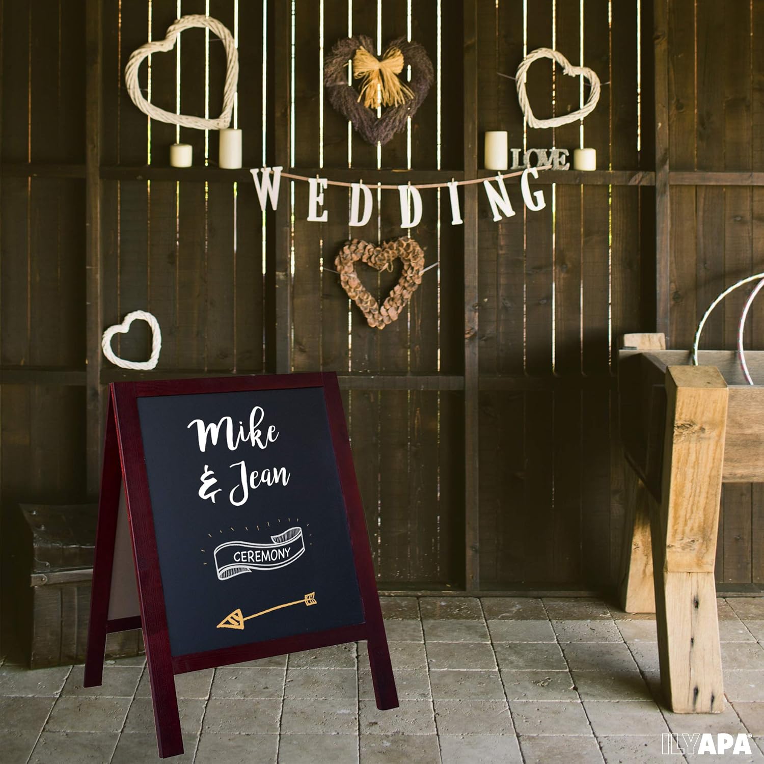 Wooden A-Frame Sign with Eraser & Chalk - Magnetic Sidewalk Chalkboard – Sturdy Freestanding Sandwich Board Menu Display for Restaurant, Business or Wedding : Office Products