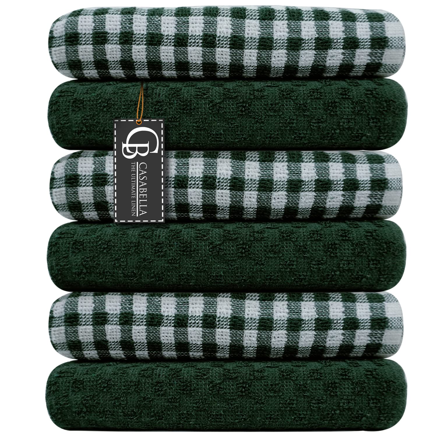 Casabella Pack Of 6 Terry Towelling Cotton Kitchen Tea Towels. Soft, Highly Absorbent Dish Towels & Bar Towels Unbeatable Price (6 Pieces Set, Green)