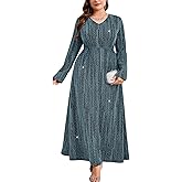 ZOMVA Plus Size Sparkly Formal Dress A-Line V-Neck Long Sleeve Glitter Maxi Gown Wedding Guest Cocktail Evening Party