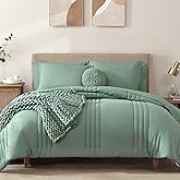Monbix Queen Comforter Set - 7 Pieces Harbor Green Bed in a Bag Queen Bedding Sets with Comforters, All Seasons Comforter Bed Set with Sheets, Pillowcases & Shams