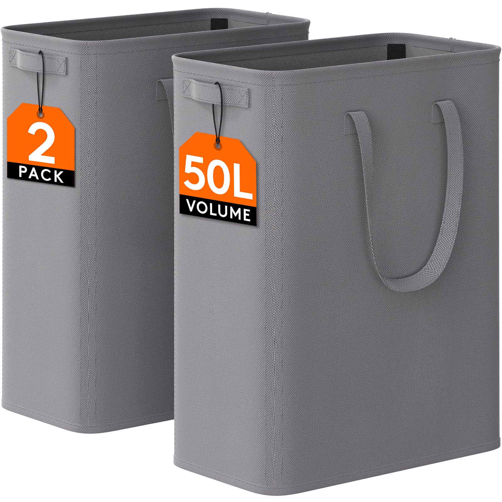 Photo 1 of Lifewit 2 Pack Slim Laundry Hamper, Collapsible Narrow Laundry Basket, Small Tall Dirty Clothes Hampers with Handles for Bathroom Bedroom College Dorm, Grey, 50L