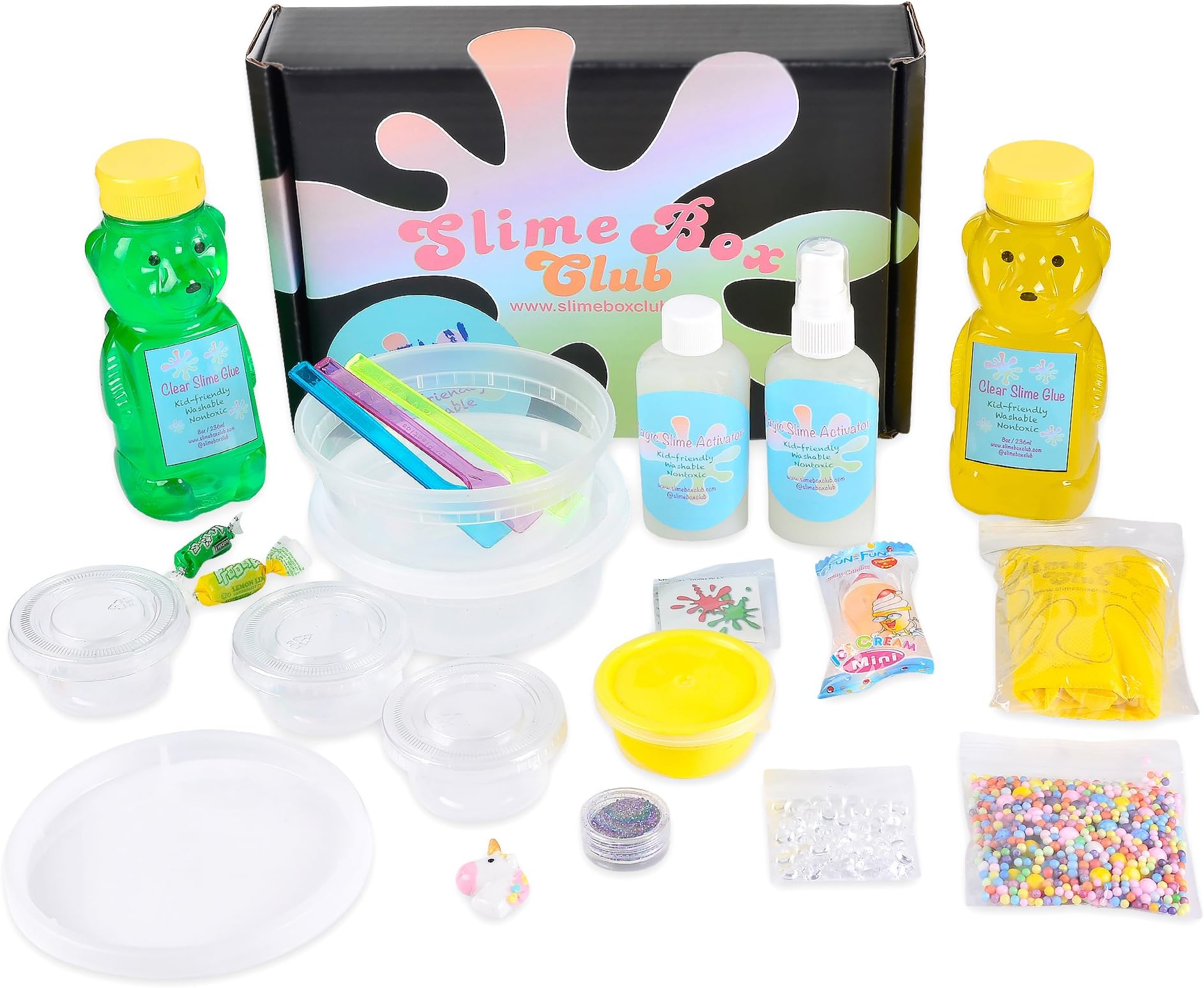 Slime Box Club DIY Kit - Colorful, Scented Homemade Slime Making Supplies with Glue, Activator, Foam Beads, Glitter & other Accessories for Boys & Girls - Non Toxic, Made in USA