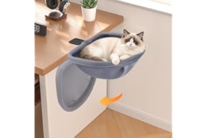 Loebelle 90° Foldable Cat Desk Bed, Adjustable Cat Bed for Desk with 2 Soft and Washable Covers, Sunken Design, Removable Cat