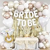 White Gold Bachelorette Party Decorations, Bride To Be Mylar Foil Letter Balloons with White Champagne Balloons and Light Gold Fringe Curtains for Bridal Shower Decoration Engagement Hen Party Decor
