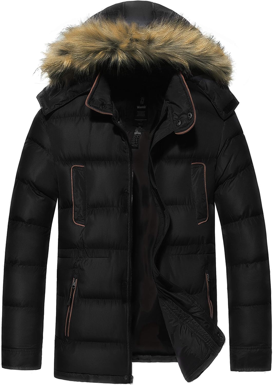 black puffer coat with fur hood mens