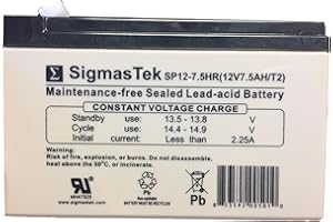 SigmasTek SP12-7.5HR - 12V 7.5AH F2 SLA Battery - Replaces: UB1270-F2, UB1280-F2 (D5779), APC CURK2, SC420, SUVS420, SU420NET, SU360SX, CP36U52, CP24U12D, CyberPower CPS550SL, CPS500SL, 650SL