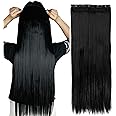 S-noilite 26" Straight Curly 3/4 Full Head One Piece 5clips Clip in Hair Extensions Long Poplar Style for Women Natural Black Hair Piece (26" - Straight, dark black)