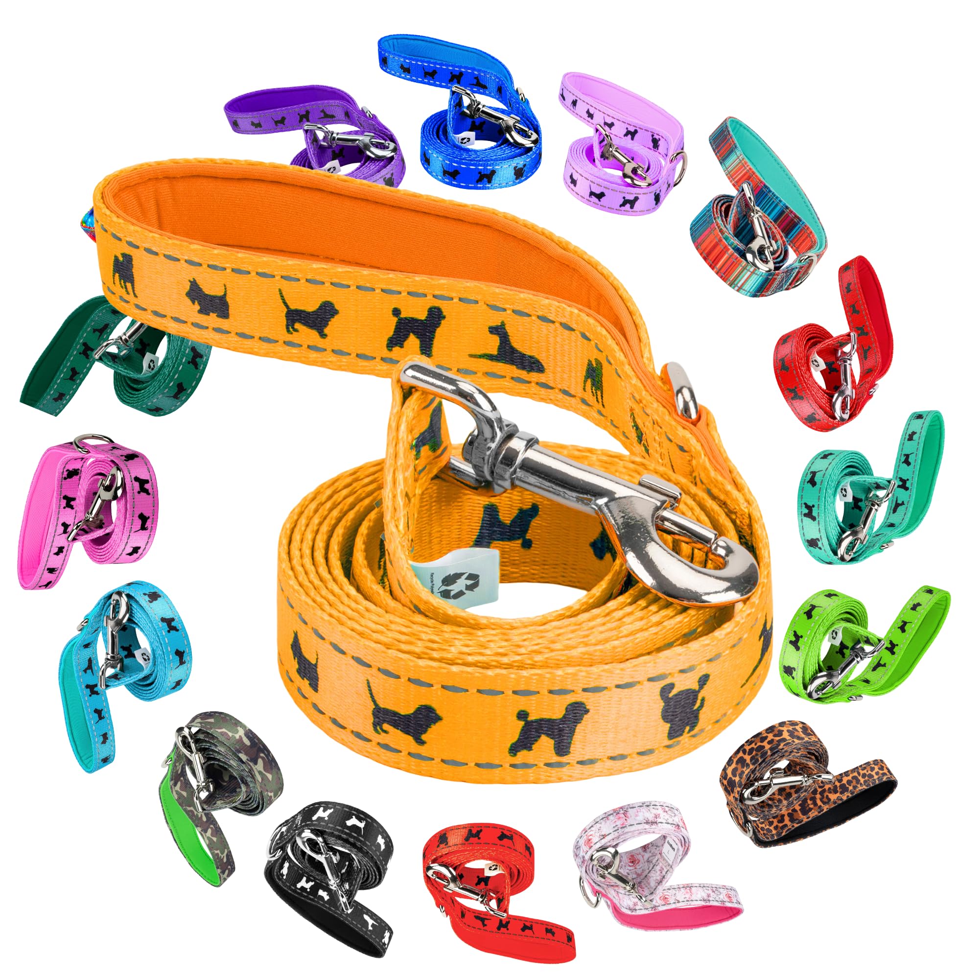 EcoBark Dog Leash - Soft & Reflective Comfort Training Leashes with Padded Handle - Strong Durable Heavy Duty - Training and Pulling for Small, Medium or Large Dogs (Yellow)