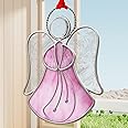 KUNDGLA Pink Angel Angel Suncatcher Stained Glass Panels Suncatchers for Windows Hangings Ornament Home or Garden Decorative Gifts for Mom Teacher Birthday Christmas Tree Holiday Hanging Decor