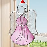 KUNDGLA Pink Angel Angel Suncatcher Stained Glass Panels Suncatchers for Windows Hangings Ornament Home or Garden Decorative Gifts for Mom Teacher Birthday Christmas Tree Holiday Hanging Decor