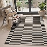 Lahome Striped Easy Jute Rug, 3x5 Outdoor Patio Porch Rug Washable Rugs for Entryway, Indoor Outdoor Living Room Carpets, Farmhouse Neutral Non Slip Black Carpet for Backyard Bedroom RV