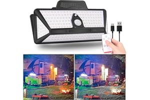 Chelhead Solar RV Exterior Light, 208 Led Amber White RV Porch Lights with Motion Activated, Remote Control, Clip On Camper Lights for Outdoor Compatible with for RV Camper Trailers Truck