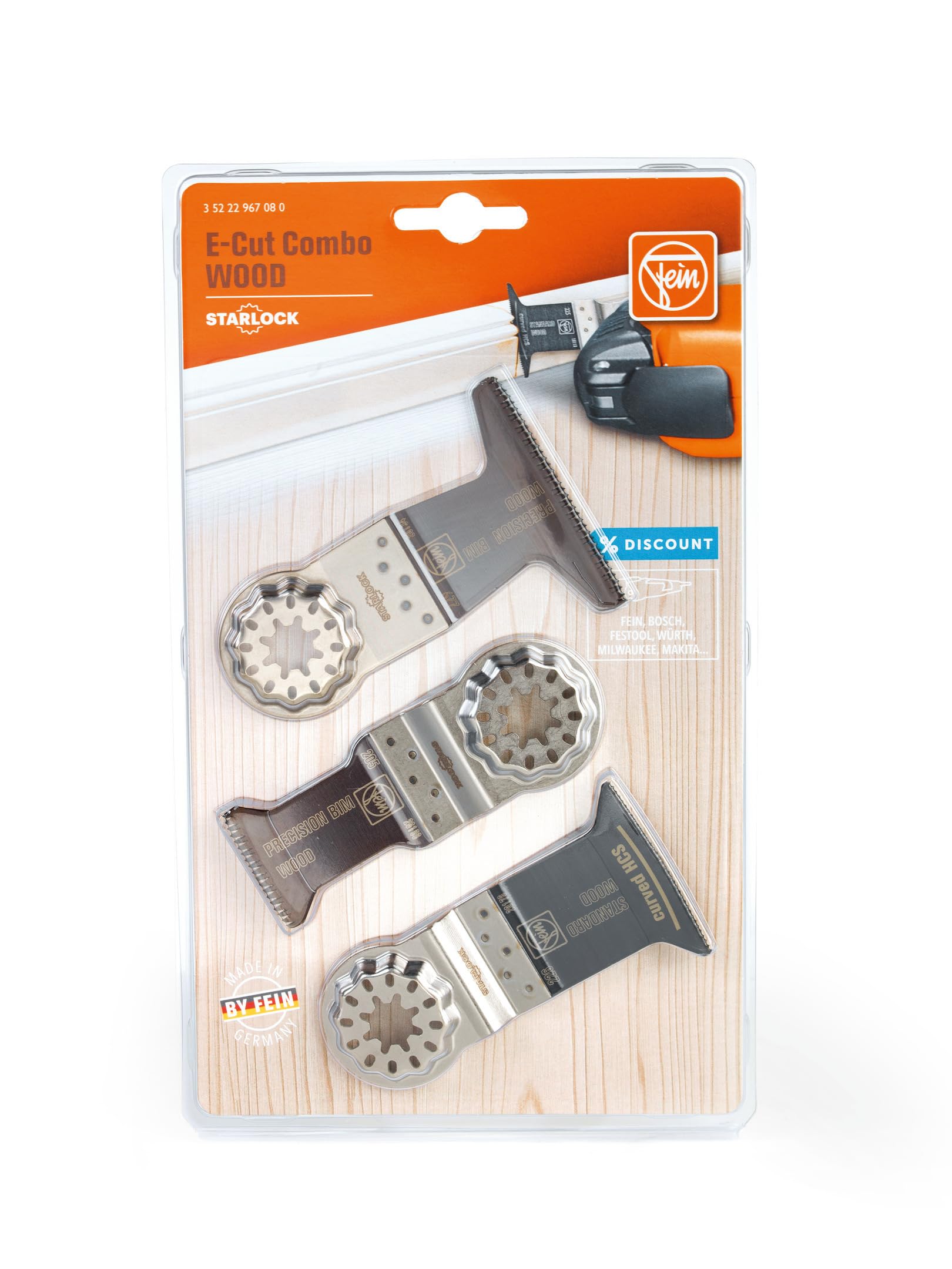 FEIN 35222967080 Starlock Wood E-Cut Combo Set 3piece, Orange