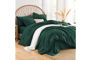 Andency Emerald Dark Green Queen Comforter Set, Boho Tufted Bed in a Bag 7 Pieces Bedding Set, Fluffy Soft Bed Set with 1 Com
