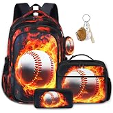 NHBTGSF Boys Baseball Backpack with Lunch Box, Kids Backpack Set for School | 17inch Bookbag with Pencil Case Coin Purse Red