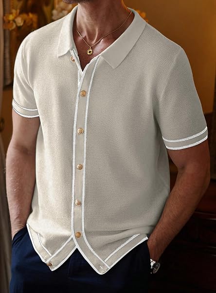 ZAITUN MEN’S LIGHTWEIGHT BUTTON-DOWN SHIRT SUMMER CASUAL SHIRT RELAXED FIT WRINKLE RESISTANT TOP BEIGE WHITE