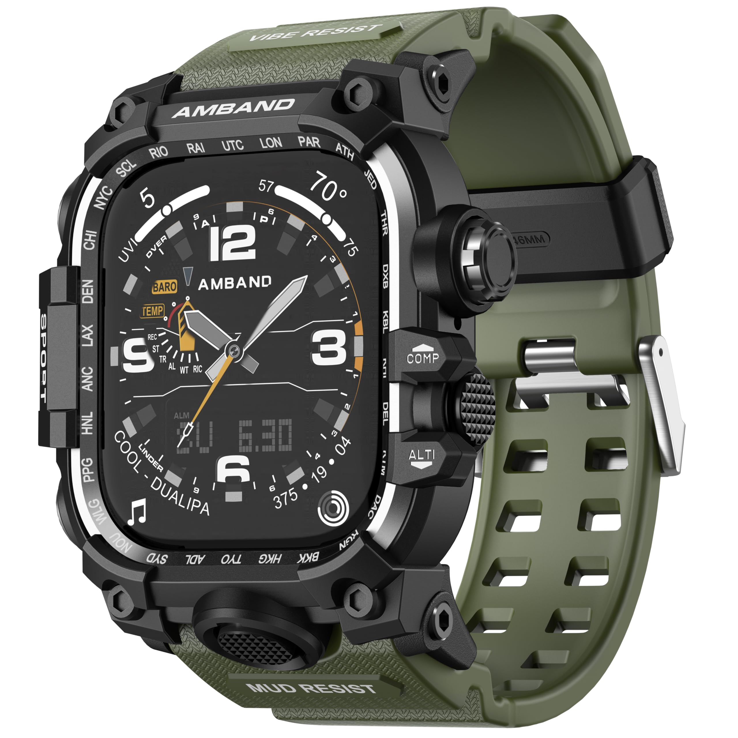 Photo 1 of amBand Rugged Case with Band for Apple Watch 46mm, Compatible with Apple Watch (iWatch) Series 10, Military Grade Shockproof Bumper Cover, Tactical Band for Men, Army Green
