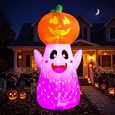 Joiedomi 5FT Tall Halloween Inflatable Ghost Pumpkin with 3-Pattern Colorful Rotating Flashing Lights, Cute Halloween Blow Up Ghost Yard Decorations for Lawn Garden Indoor Outdoor Decor