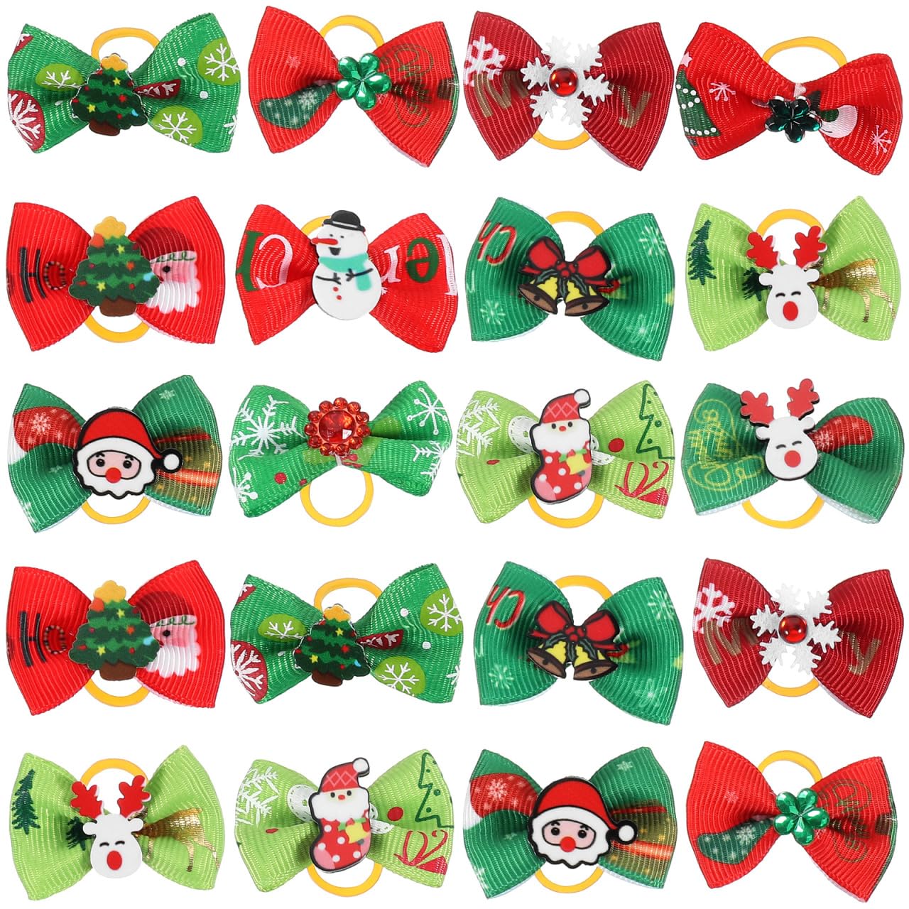 BESPORTBLE 50Pcs Christmas Hair Bows for Dogs Cats: Pet Grooming Small Bows with Elastic Bands Xmas Puppy Accessories Dog Hair Flowers Bowknot for Holiday Party