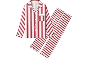 Umeyda Girls & Womens Satin Pajamas Set, 2 Pieces Silky Pjs Long Sleeve + Pants Sleepwear for Mom Kids and Boys