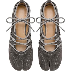 KISTANIA Women's Tabi Flat Shoes Lace Up Split Toe Ballet Flats