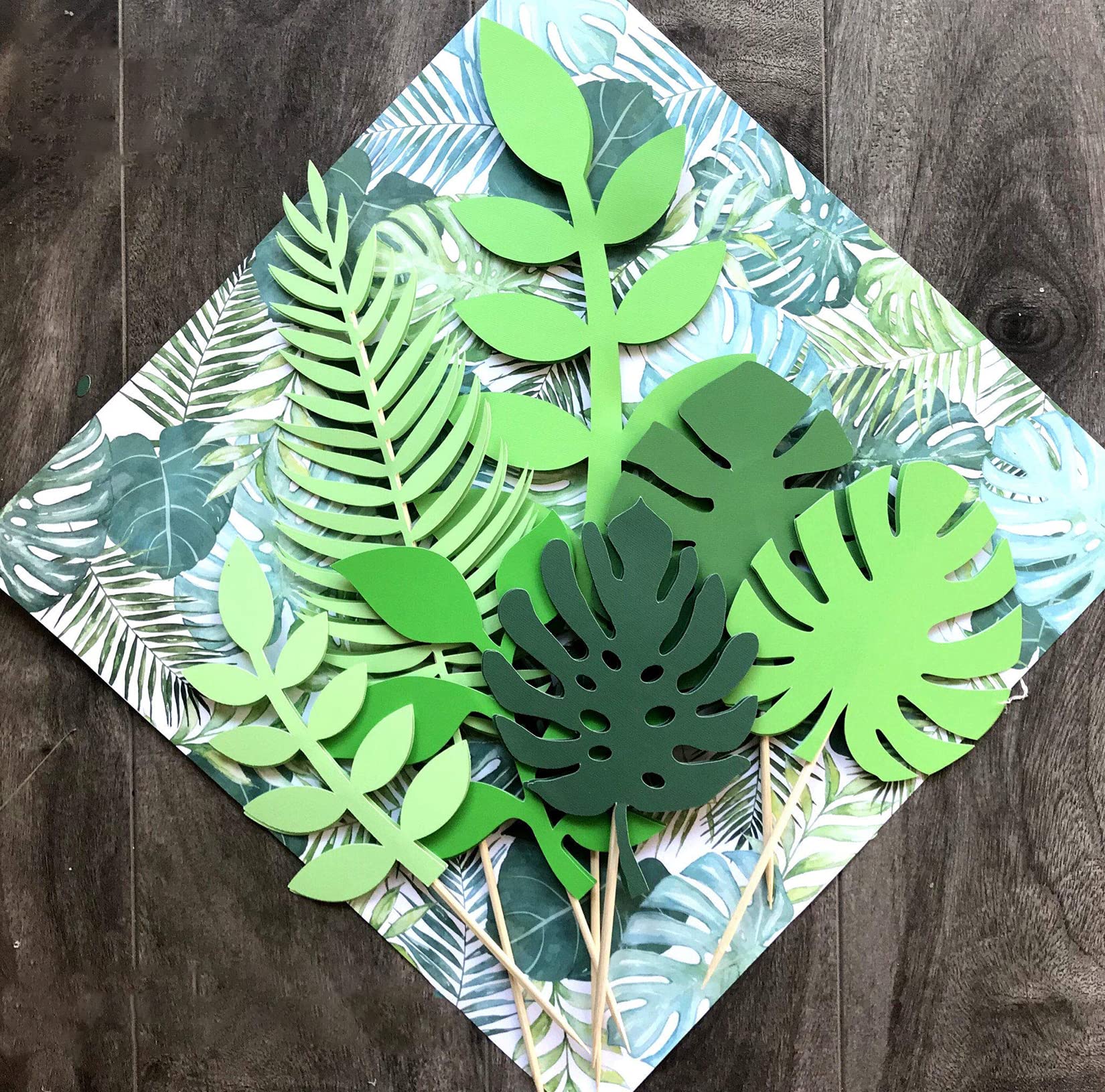 JeVenis Tropical Leaves Cake Topper Tropical Wedding Cake Toppers greenery Cake Toppers Palm Leaf Cake Topper for Jungle Theme Birthday Party Decor Safari Baby Shower Decor