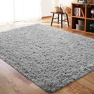 ISEAU Fluffy Rug Carpets Soft Shaggy Area Rug Indoor Floor Rugs for Kids Room Fuzzy Carpet Comfy Cute Nursery Rug Bedside Rug for Boys Girls Bedroom Living Room Home Decor Mat, 4ft x 6ft, Grey