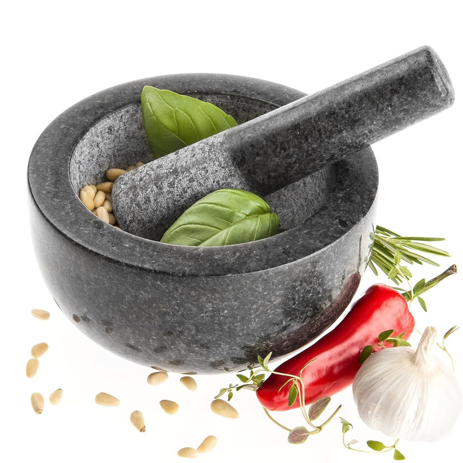 SAVISTO PREMIUM SOLID Granite Pestle And Mortar Large 15.5cm Diameter