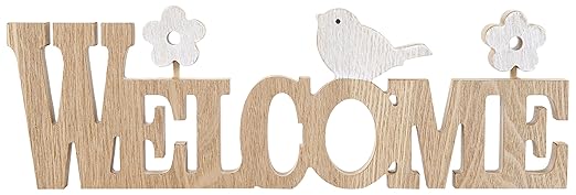 HEITMANN DECO - Holz-Schriftzug Welcome mit Vögelchen und Blumen - ideal als Tischdeko, Raumdeko und Wanddeko