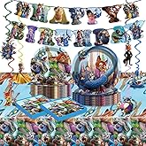 68PCS Zootopia2 Party Tableware Set, Including 6 Hanging Swirls, 1 Tablecloth (71''x42''), 20 7-inch Plates, 20 9-inch Plates, 20 Napkins, 1 Banner Zootopia Themed Birthday Party Decoration Supplies