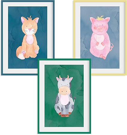 Happywords 3er Bilder Set Din A4 Ohne Bilderrahmen Bilder Fur Kinderzimmer Bilder Babyzimmer Junge Madchen Baby Kinder Poster Tiere Kinderbilder Kinderzimmer Katze Schwein Kuh Amazon De Kuche Haushalt
